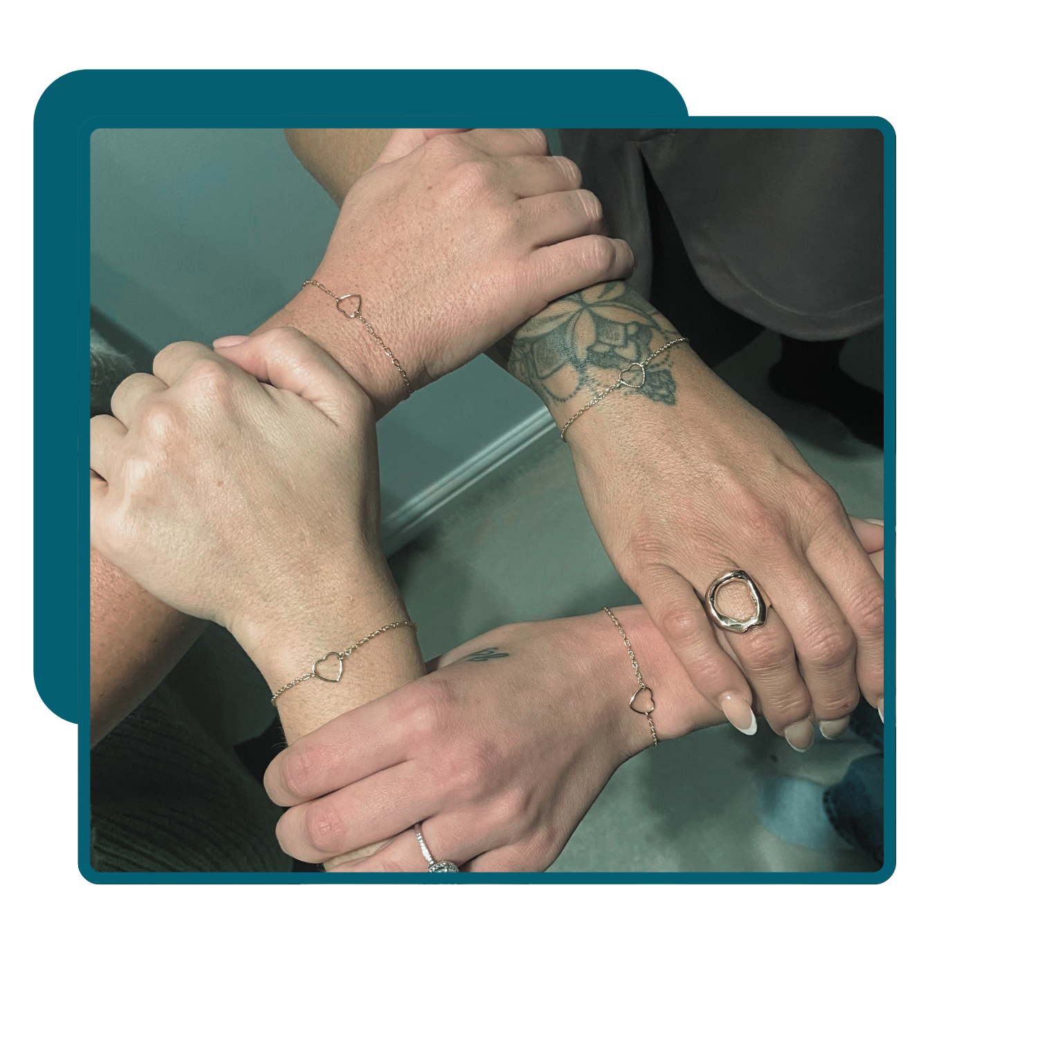Group of old school friends getting permanent bracelets